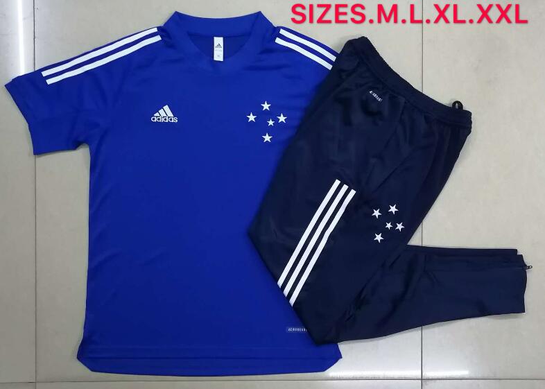 Cruzeiro Blue Short Sleeve Training Kits Shirt with Pants 2020/21